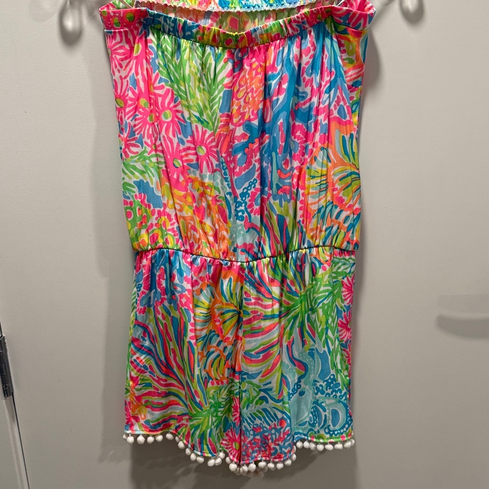Lilly Pulitzer Pink & Blue Tropical Print Strapless Romper